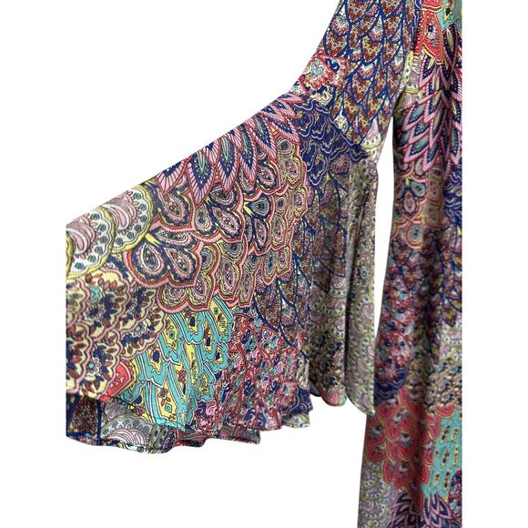 MSK Paisley Bell Sleeve Dress 1X – Colorful Boho Print - Picture 2 of 8